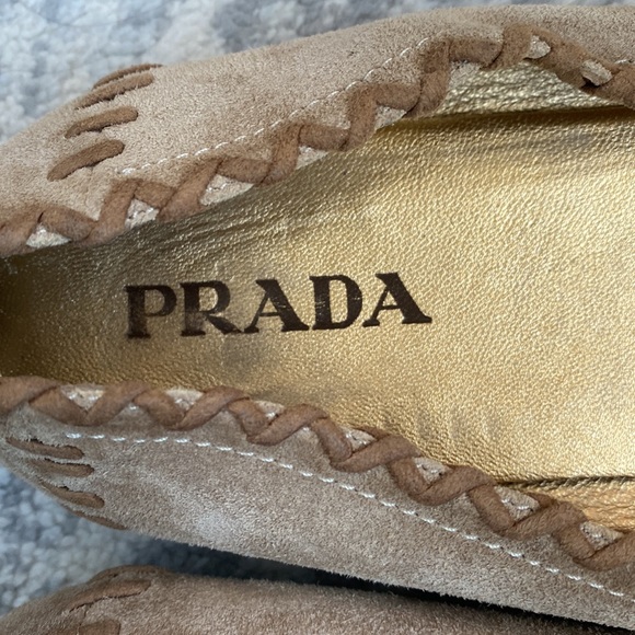 Prada Tan Suede Moccasin Flats 37.5 - Picture 2 of 7